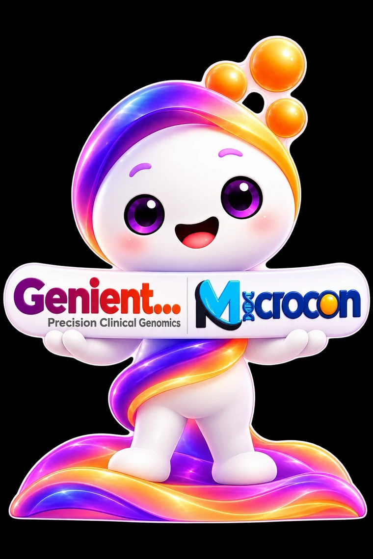 Geni holding a Genient and MICROCON sign