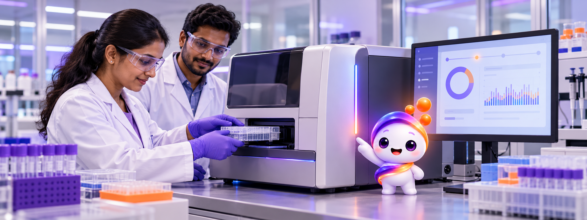 Geni operating a sequencer in a clinical laboratory